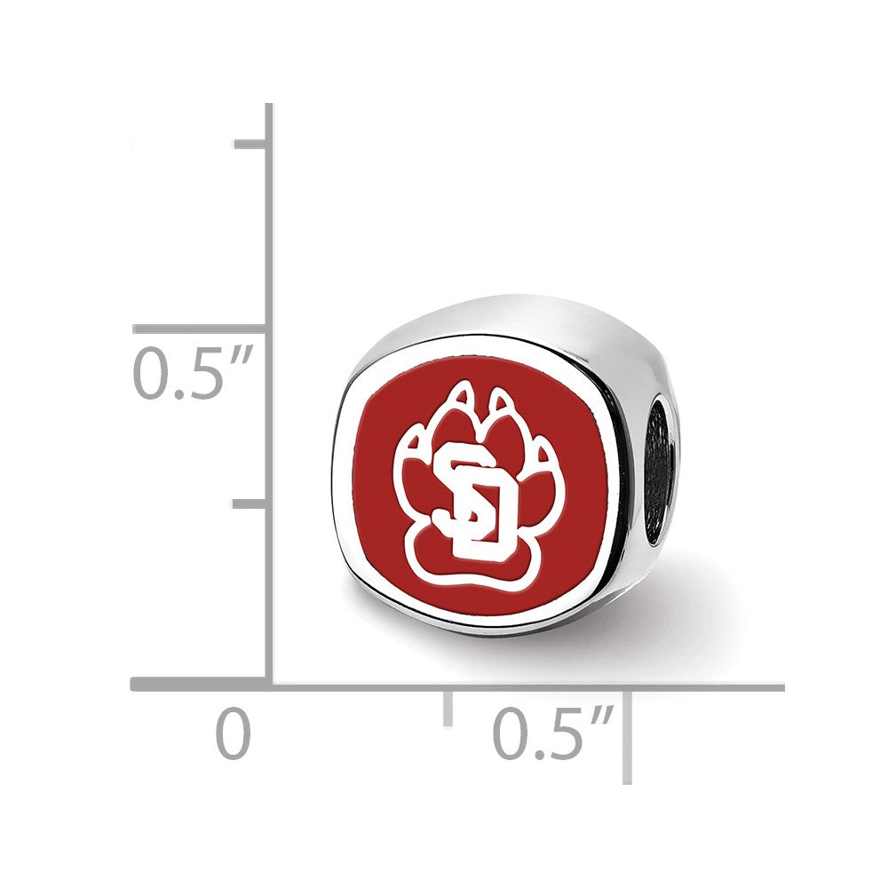 Sterling Silver Rhodium-plated LogoArt University of South Dakota S-D Pawprint 2-sided Enameled Bead
