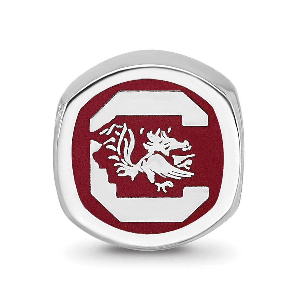 Sterling Silver Rhodium-plated LogoArt University of South Carolina Enameled Logo Bead