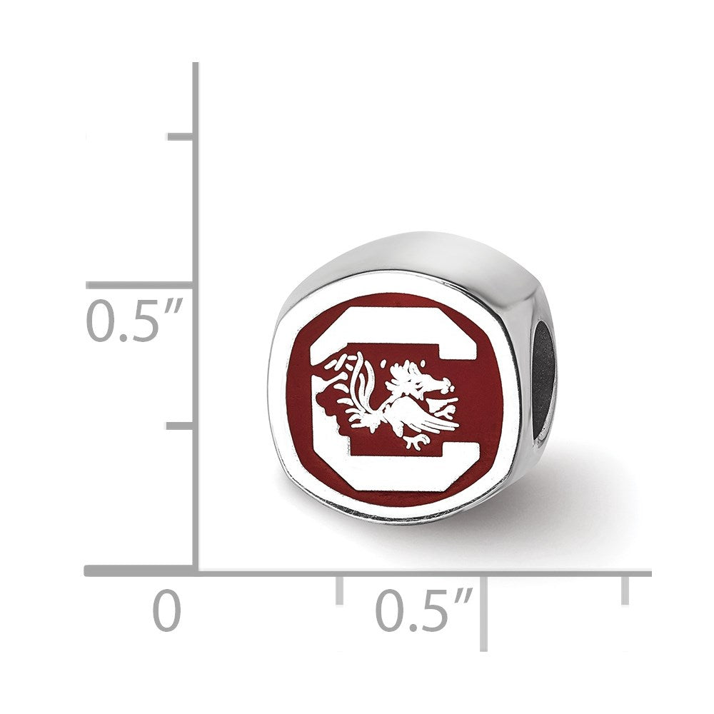 Sterling Silver Rhodium-plated LogoArt University of South Carolina Enameled Logo Bead