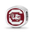 Sterling Silver Rhodium-plated LogoArt University of South Carolina Enameled Logo Bead