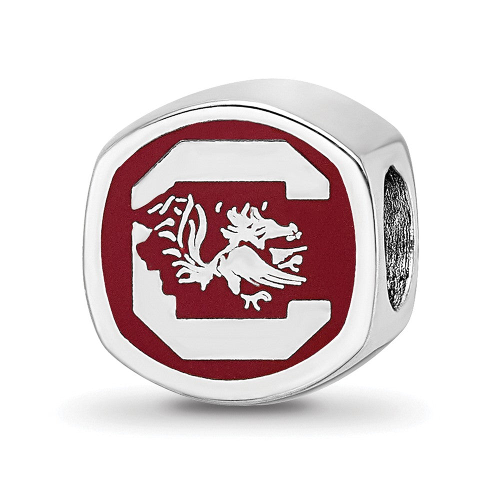 Sterling Silver Rhodium-plated LogoArt University of South Carolina Enameled Logo Bead