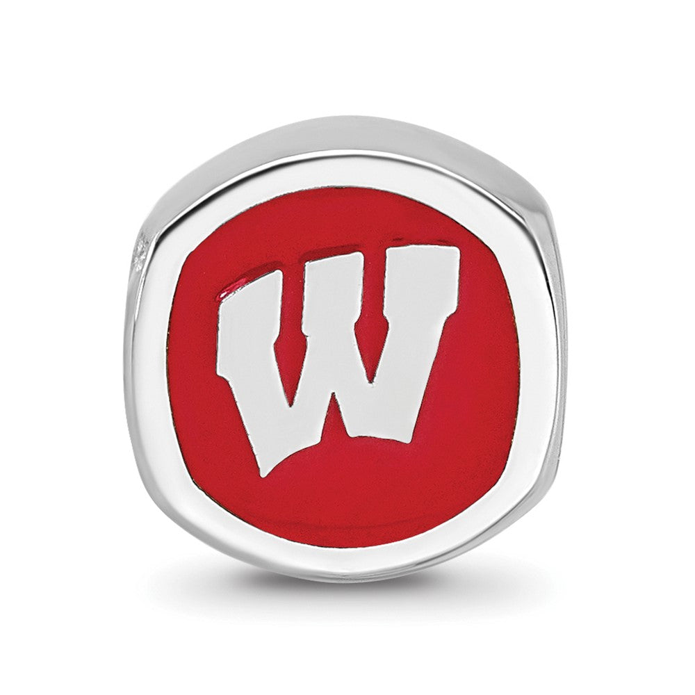 Sterling Silver Rhodium-plated LogoArt University of Wisconsin Enameled Double Logo Bead
