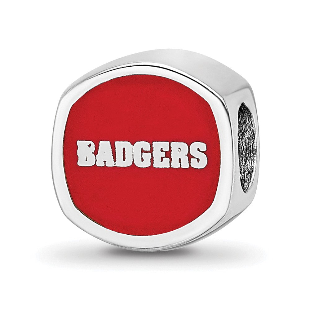 Sterling Silver Rhodium-plated LogoArt University of Wisconsin Enameled Double Logo Bead