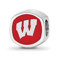 Sterling Silver Rhodium-plated LogoArt University of Wisconsin Enameled Double Logo Bead