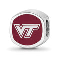 Sterling Silver Rhodium-plated LogoArt Virginia Tech V-T Enameled Double Logo Bead