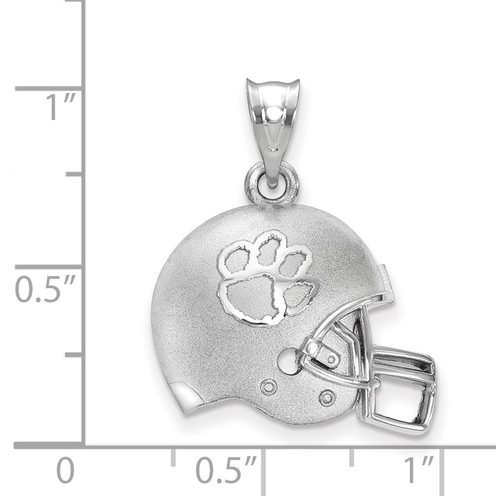 Sterling Silver Rhodium-plated LogoArt Clemson University Tiger Paw Domed Football Helmet Pendant