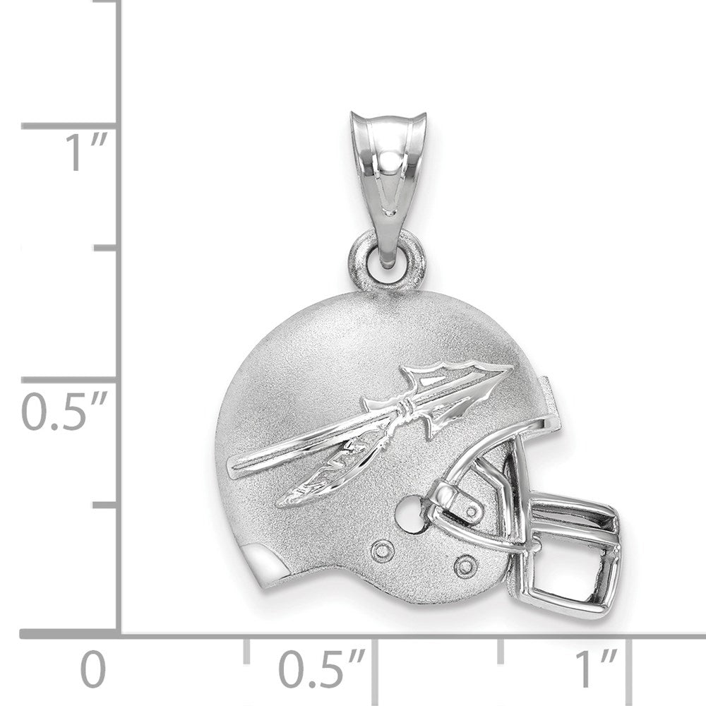 Sterling Silver Rhodium-plated LogoArt Florida State University Arrow Domed Football Helmet Pendant