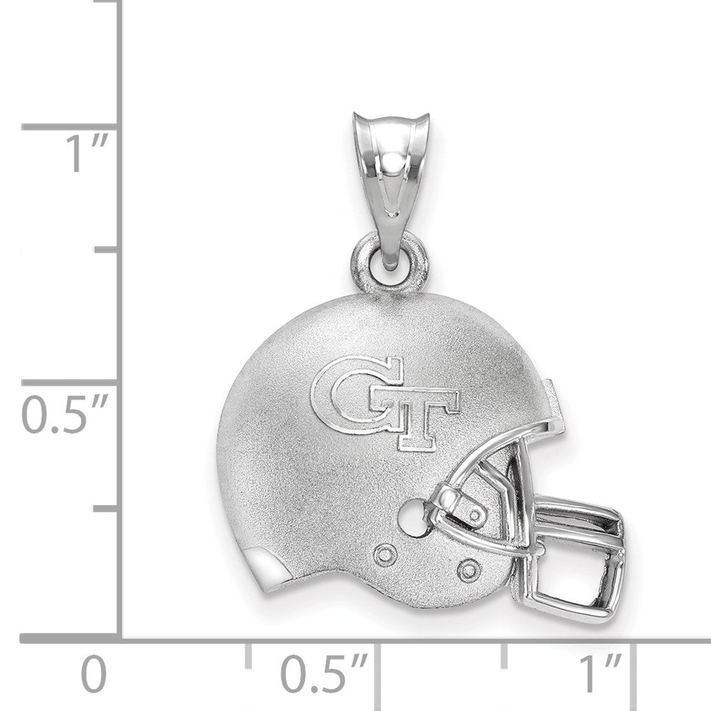 Sterling Silver Rhodium-plated LogoArt Georgia Institute of Technology G-T Domed Football Helmet Pendant