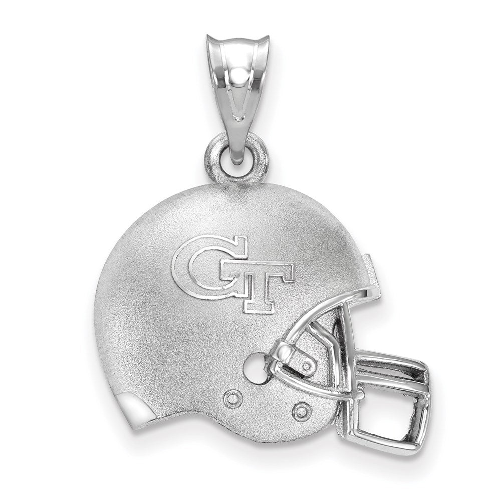 Sterling Silver Rhodium-plated LogoArt Georgia Institute of Technology G-T Domed Football Helmet Pendant