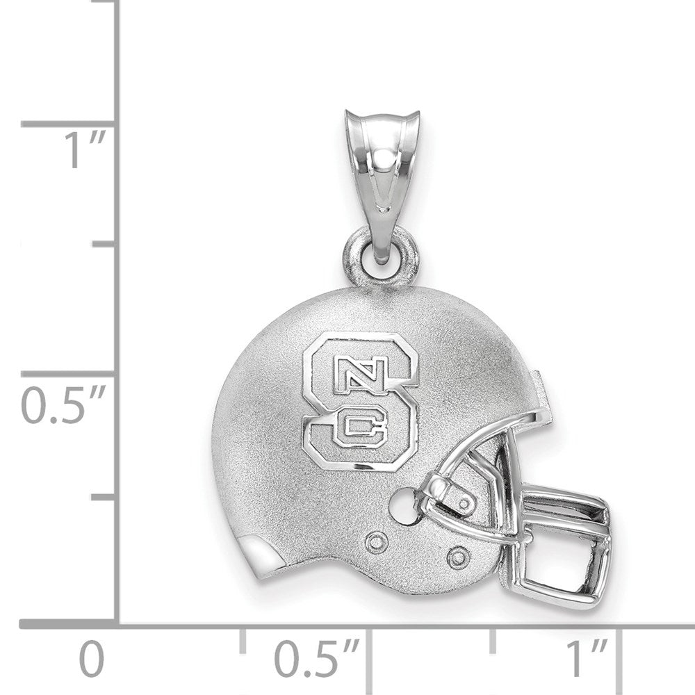 Sterling Silver Rhodium-plated LogoArt North Carolina State University N-C-S Domed Football Helmet Pendant