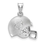 Sterling Silver Rhodium-plated LogoArt North Carolina State University N-C-S Domed Football Helmet Pendant