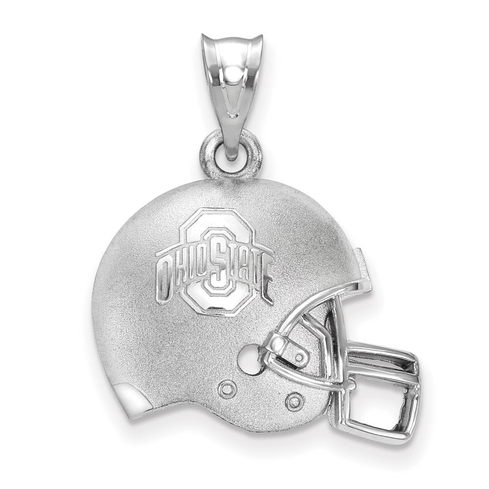Sterling Silver Rhodium-plated LogoArt The Ohio State University Domed Football Helmet Pendant