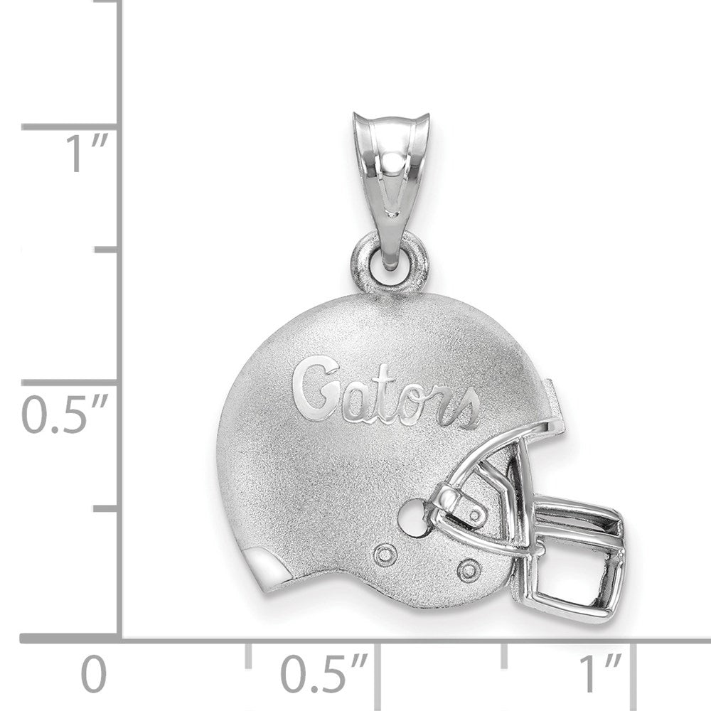 Sterling Silver Rhodium-plated LogoArt University of Florida Gators Script Domed Football Helmet Pendant