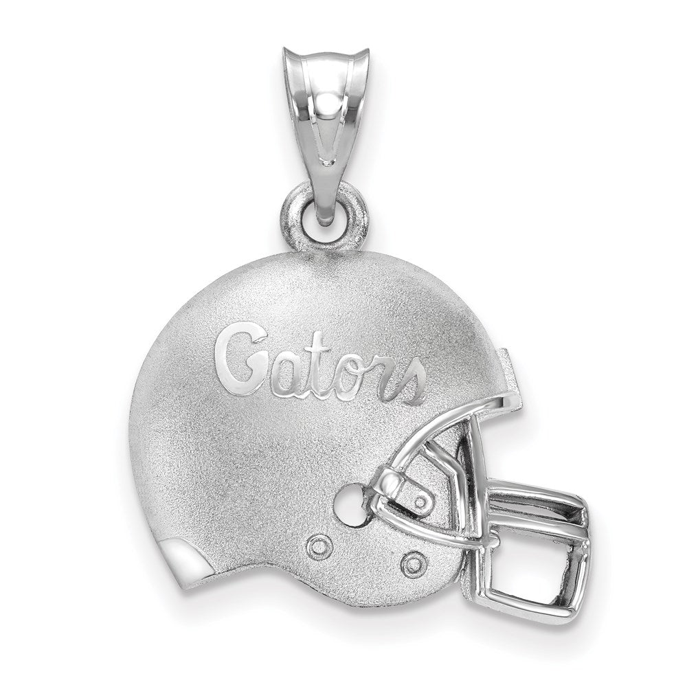 Sterling Silver Rhodium-plated LogoArt University of Florida Gators Script Domed Football Helmet Pendant