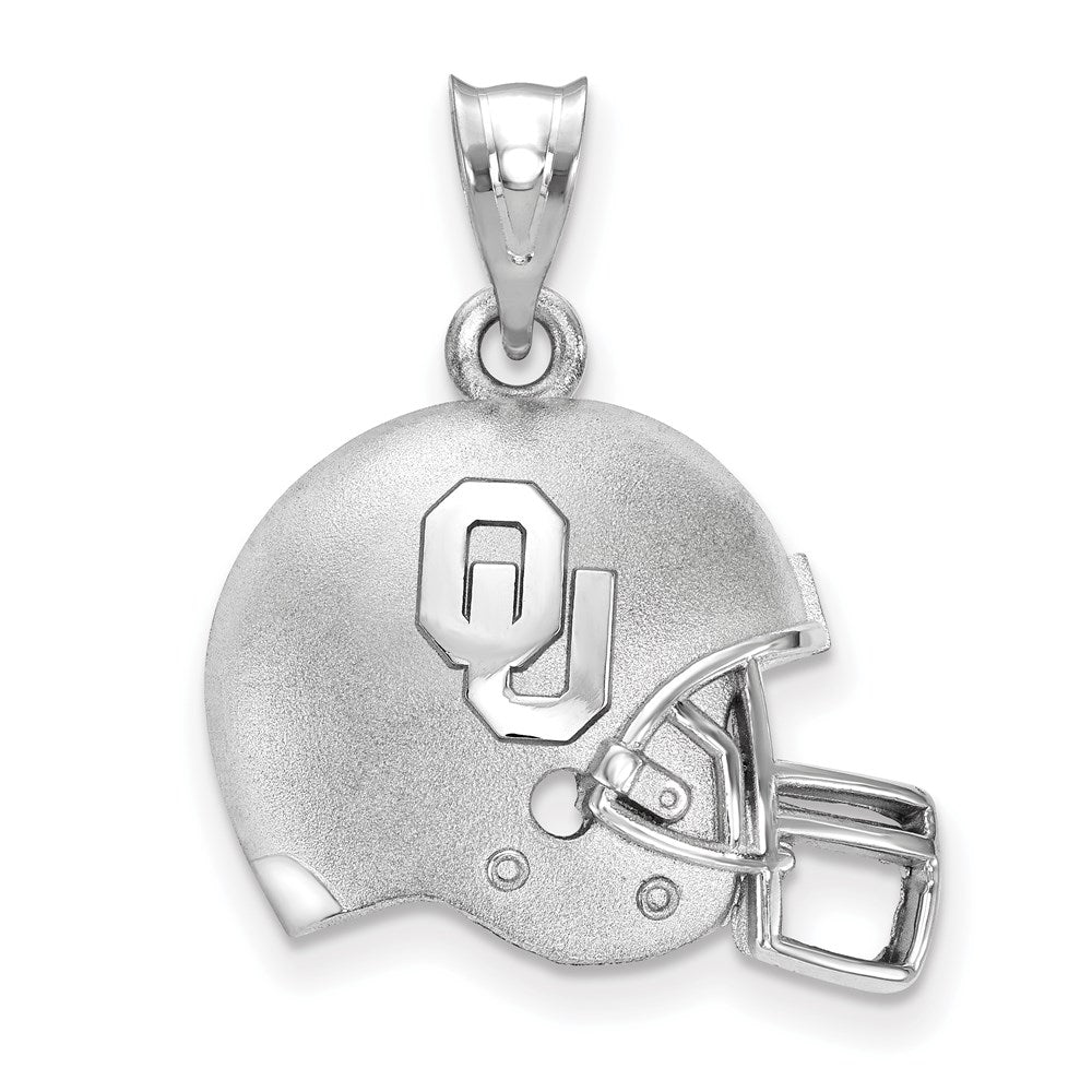 Sterling Silver Rhodium-plated LogoArt University of Oklahoma O-U Football Helmet Pendant