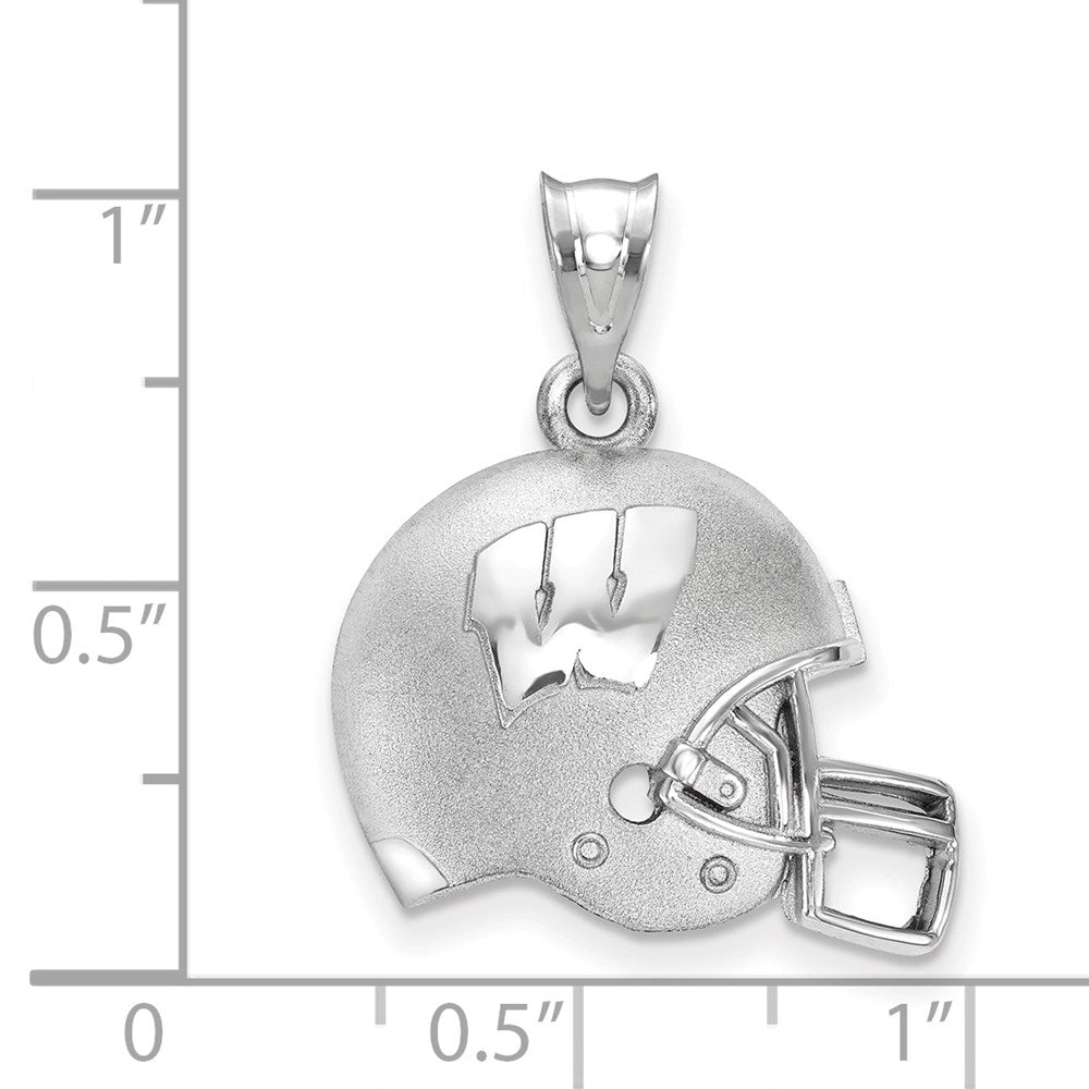 Sterling Silver Rhodium-plated LogoArt University of Wisconsin Domed Football Helmet Pendant