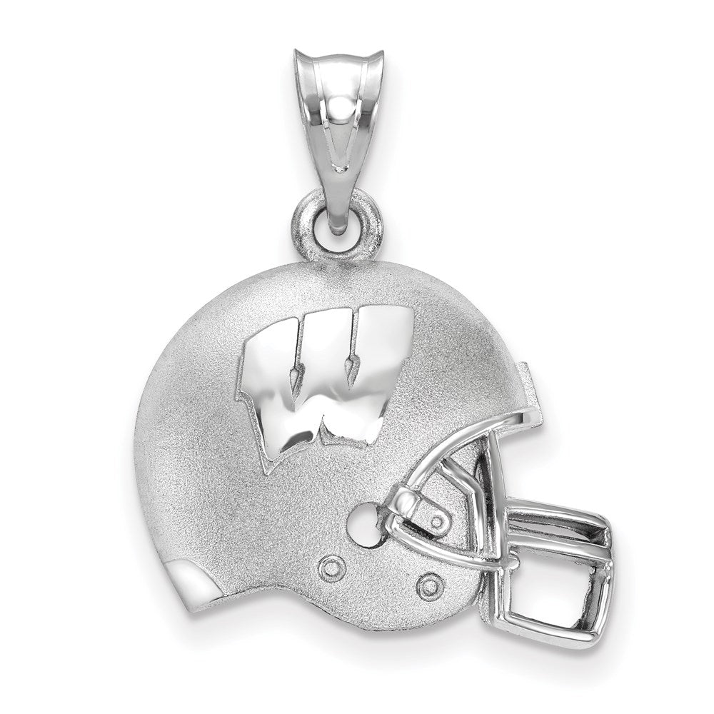 Sterling Silver Rhodium-plated LogoArt University of Wisconsin Domed Football Helmet Pendant