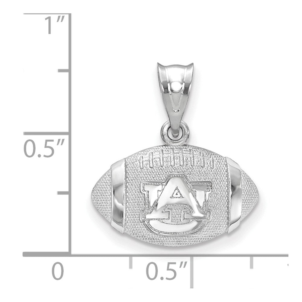 Sterling Silver Rhodium-plated LogoArt Auburn University Domed Football Pendant