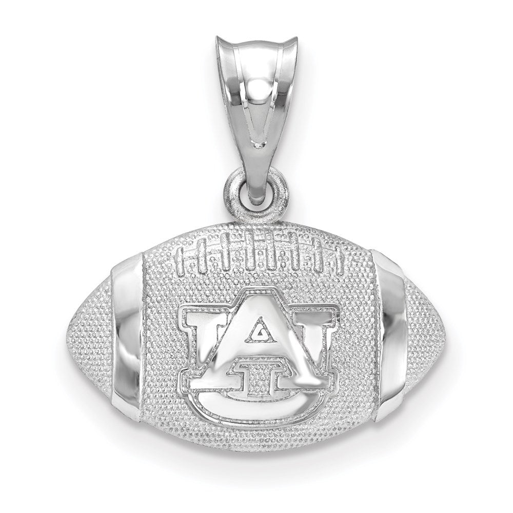 Sterling Silver Rhodium-plated LogoArt Auburn University Domed Football Pendant
