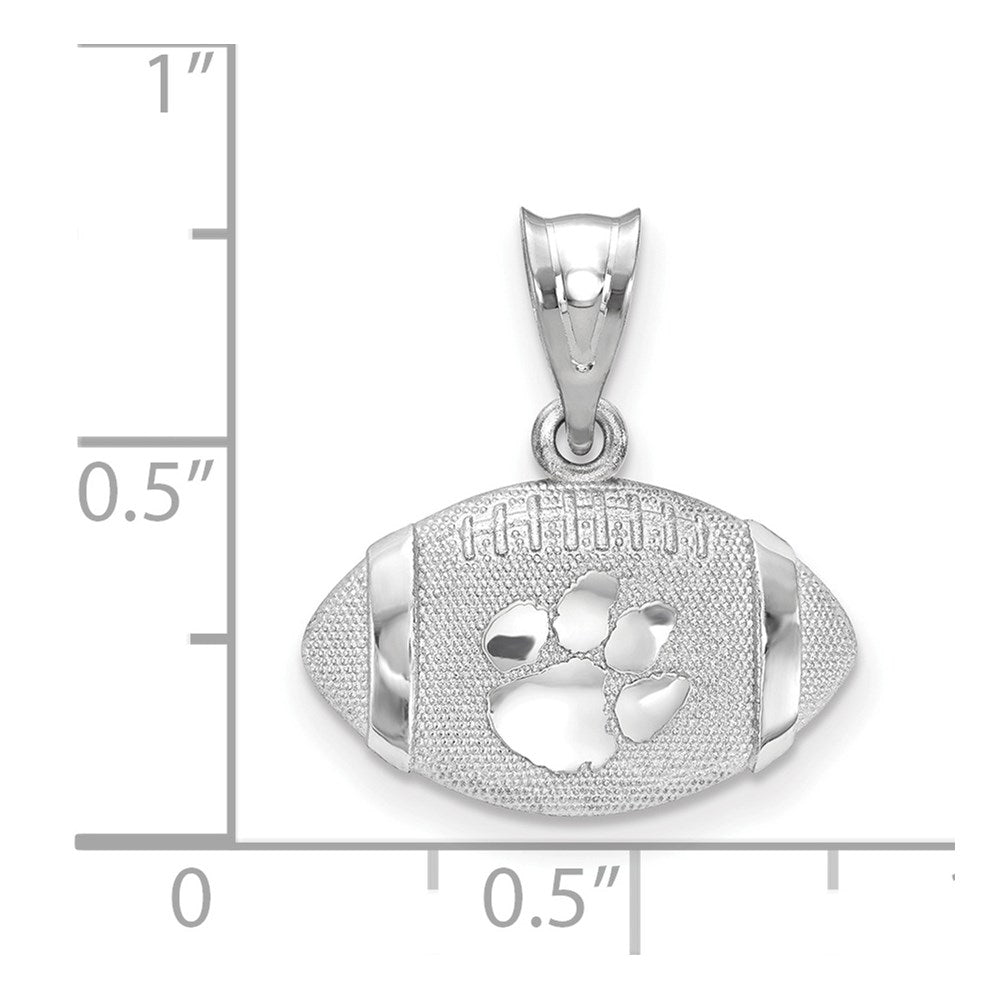 Sterling Silver Rhodium-plated LogoArt Clemson University Tiger Paw Domed Football Pendant