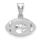 Sterling Silver Rhodium-plated LogoArt Clemson University Tiger Paw Domed Football Pendant