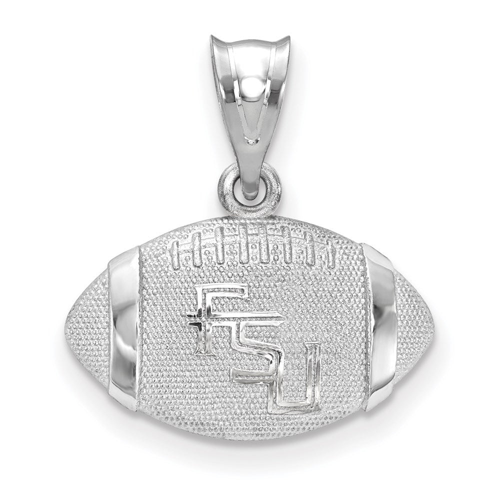 Sterling Silver Rhodium-plated LogoArt Florida State University F-S-U Domed Football Pendant