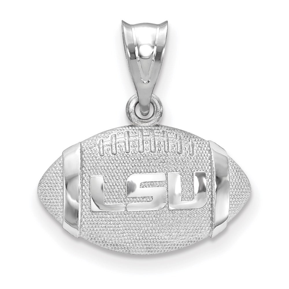 Sterling Silver Rhodium-plated LogoArt Louisiana State University L-S-U Domed Football Pendant