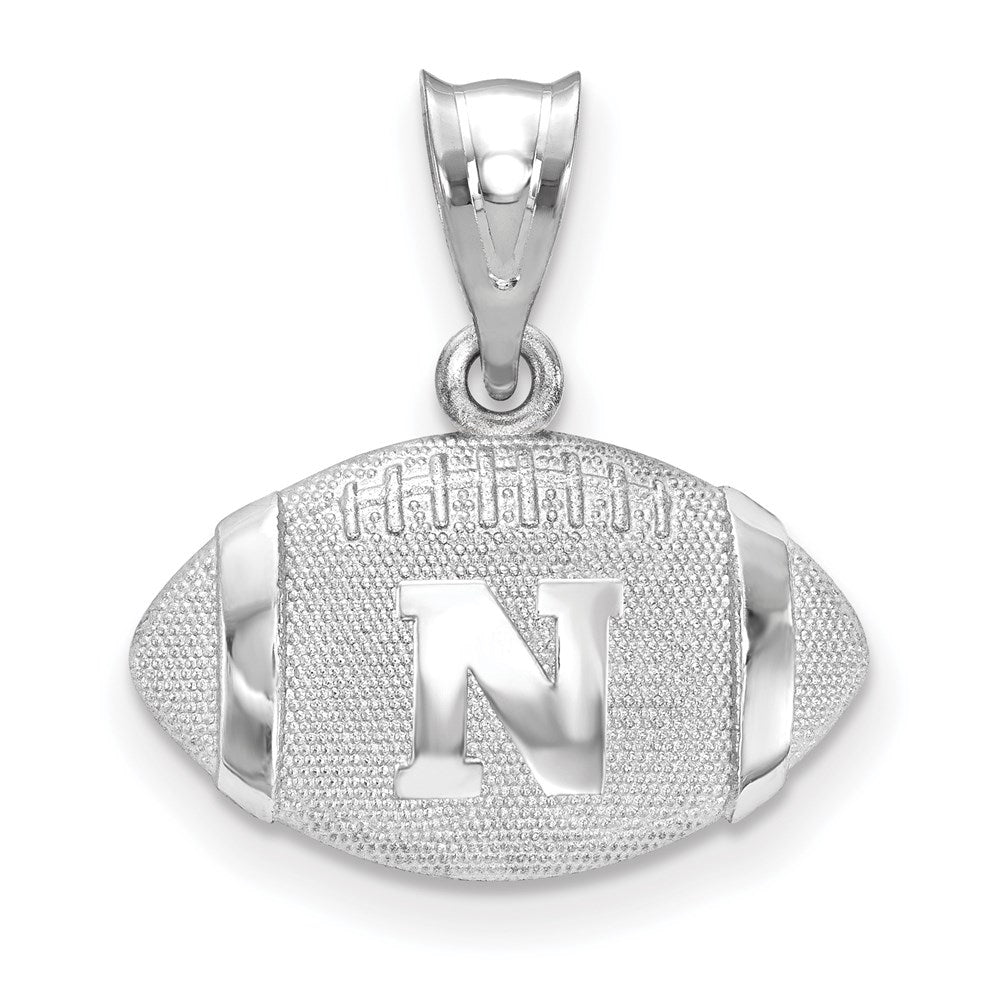 Sterling Silver Rhodium-plated LogoArt University of Nebraska Letter N Football Pendant
