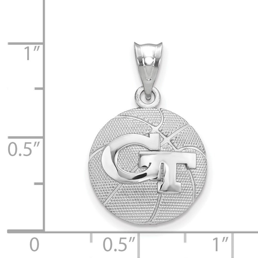 Sterling Silver Rhodium-plated LogoArt Georgia Institute of Technology G-T Basketball Pendant