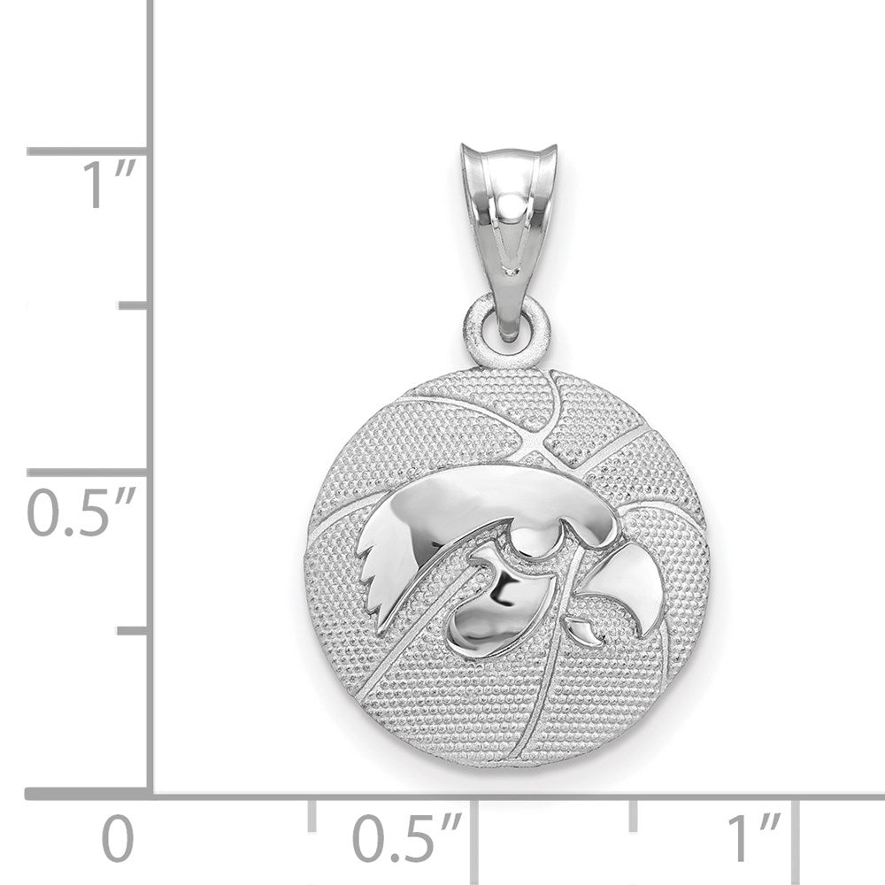 Sterling Silver Rhodium-plated LogoArt The University of Iowa Hawk Basketball Pendant