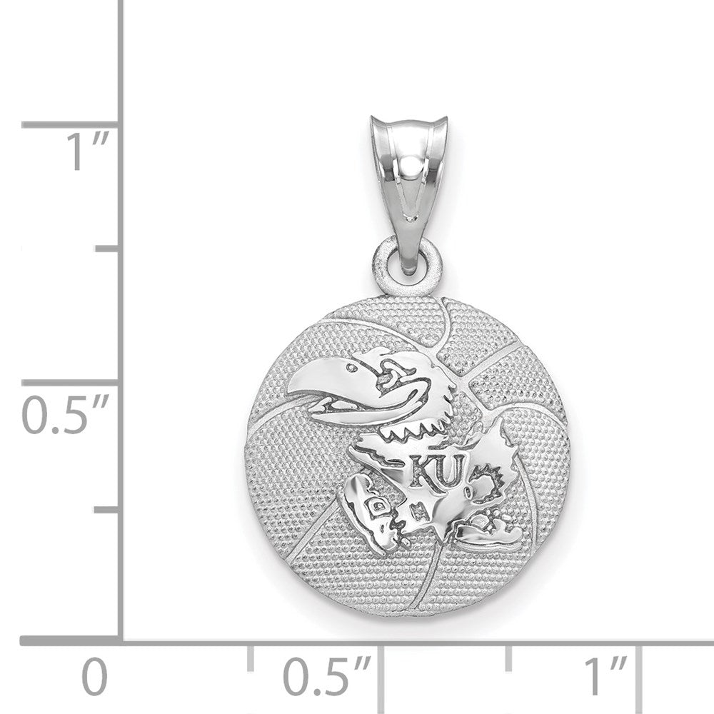 Sterling Silver Rhodium-plated LogoArt  The University of Kansas Jayhawk Basketball Pendant