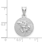 Sterling Silver Rhodium-plated LogoArt  The University of Kansas Jayhawk Basketball Pendant