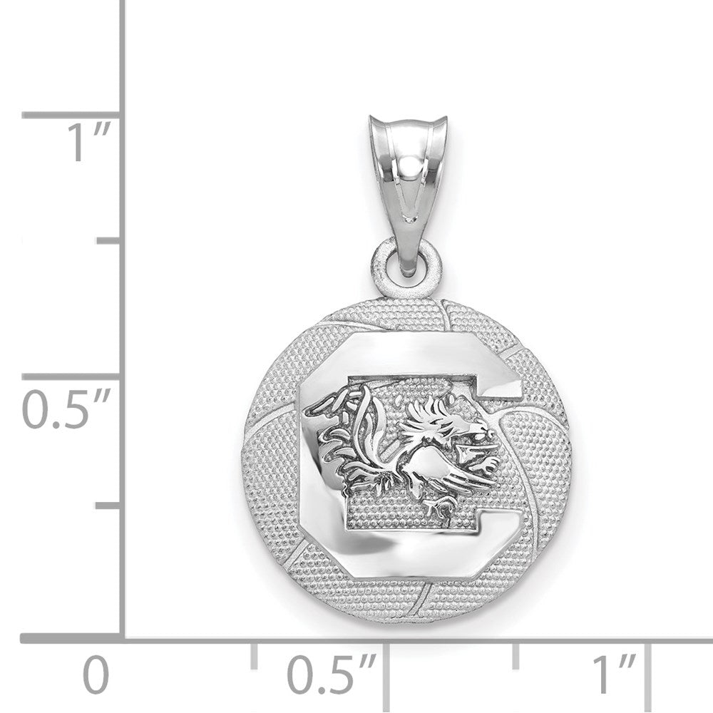Sterling Silver Rhodium-plated LogoArt University of South Carolina Basketball Pendant