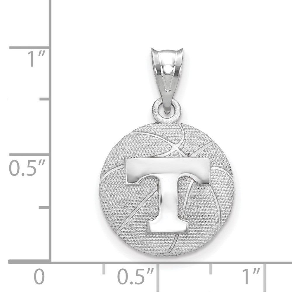 Sterling Silver Rhodium-plated LogoArt University of Tennessee Letter T Basketball Pendant