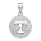 Sterling Silver Rhodium-plated LogoArt University of Tennessee Letter T Basketball Pendant