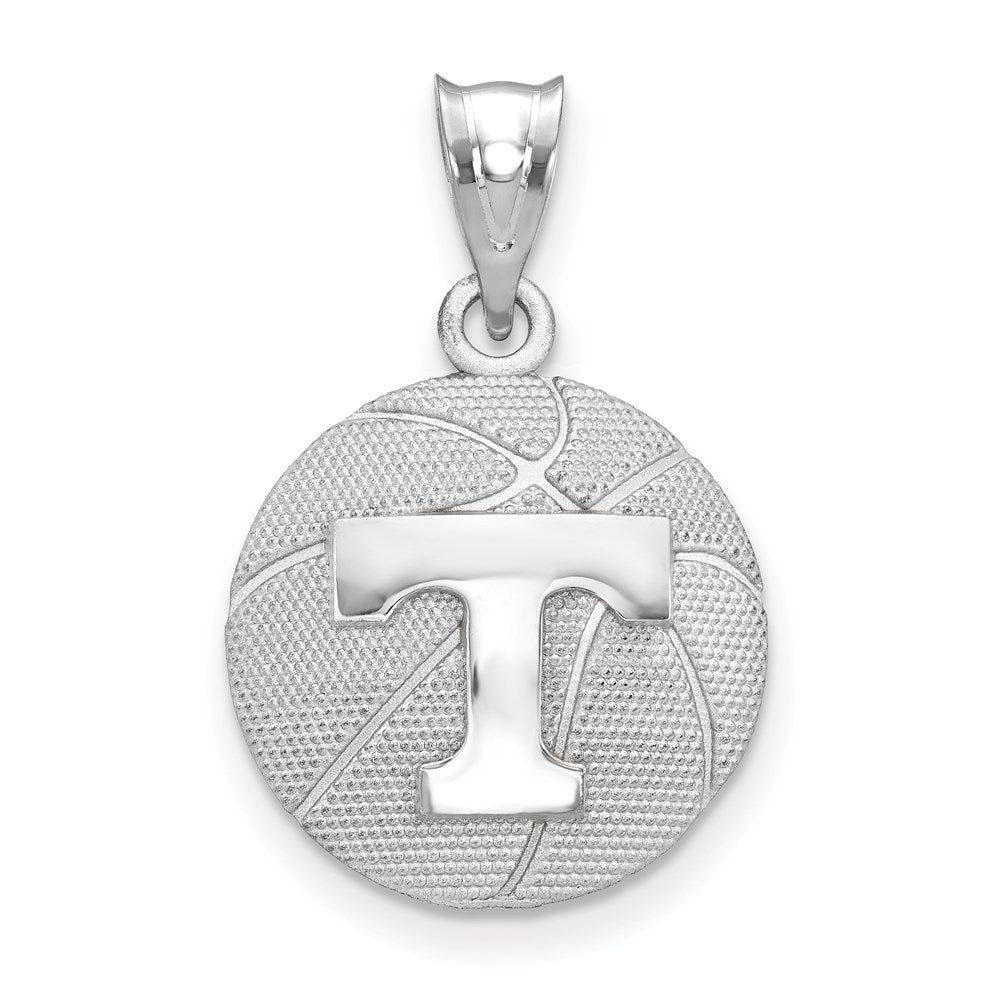Sterling Silver Rhodium-plated LogoArt University of Tennessee Letter T Basketball Pendant