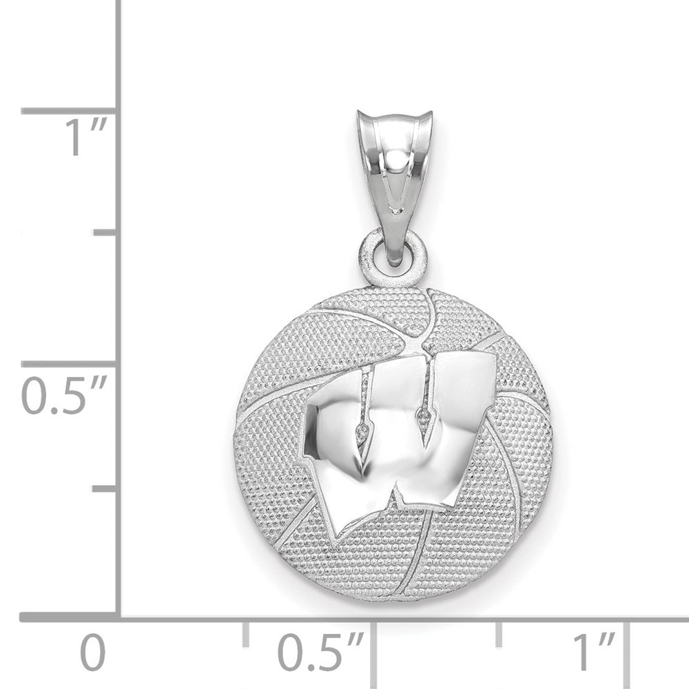 Sterling Silver Rhodium-plated LogoArt University of Wisconsin Basketball Pendant