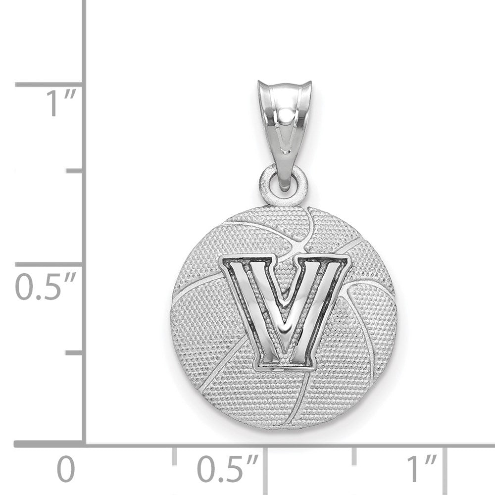 Sterling Silver Rhodium-plated LogoArt Villanova University Letter V Basketball Pendant