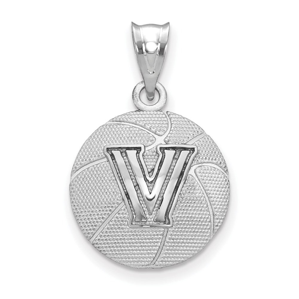 Sterling Silver Rhodium-plated LogoArt Villanova University Letter V Basketball Pendant