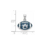 Sterling Silver Rhodium-plated LogoArt Auburn University Enameled Football Pendant