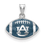 Sterling Silver Rhodium-plated LogoArt Auburn University Enameled Football Pendant