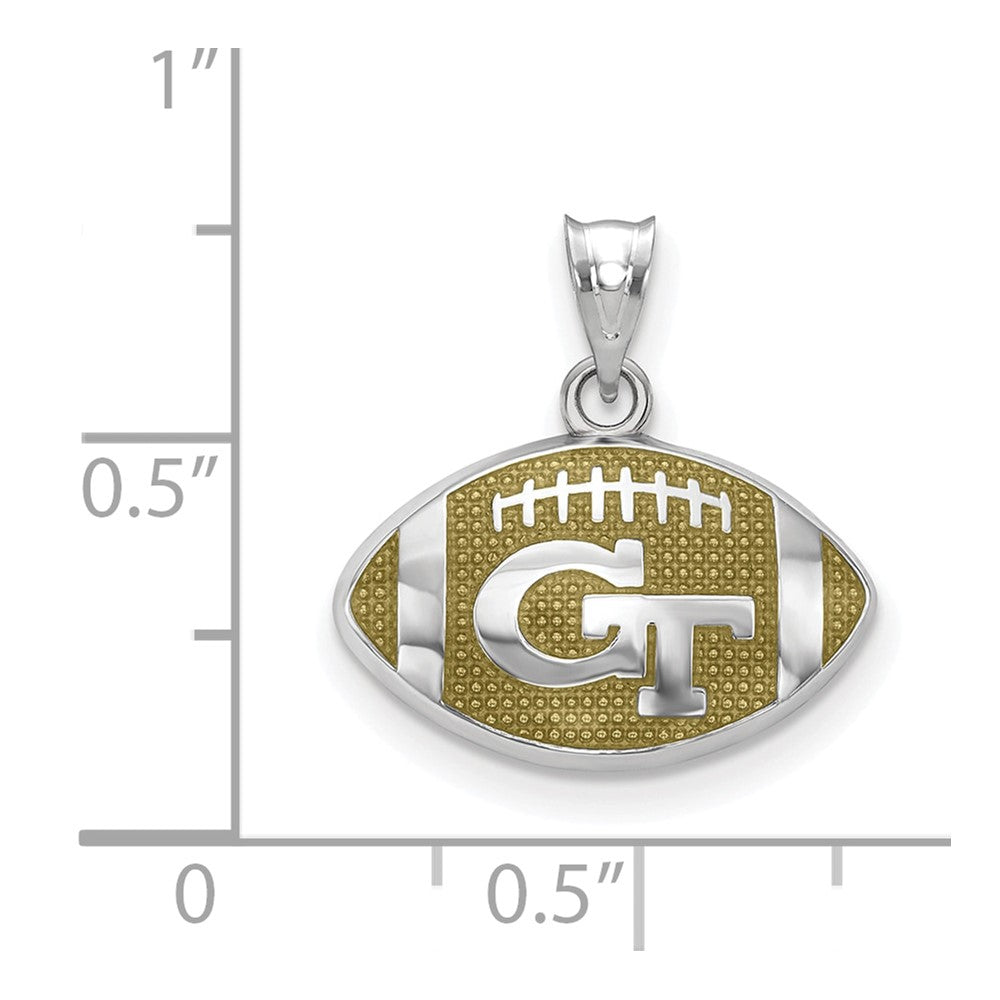 Sterling Silver Rhodium-plated LogoArt Georgia Institute of Technology G-T Enameled Football Pendant