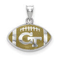Sterling Silver Rhodium-plated LogoArt Georgia Institute of Technology G-T Enameled Football Pendant