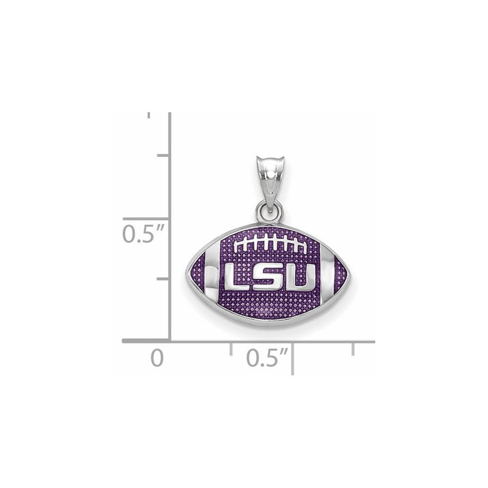 Sterling Silver Rhodium-plated LogoArt Louisiana State University L-S-U Enameled Football Pendant
