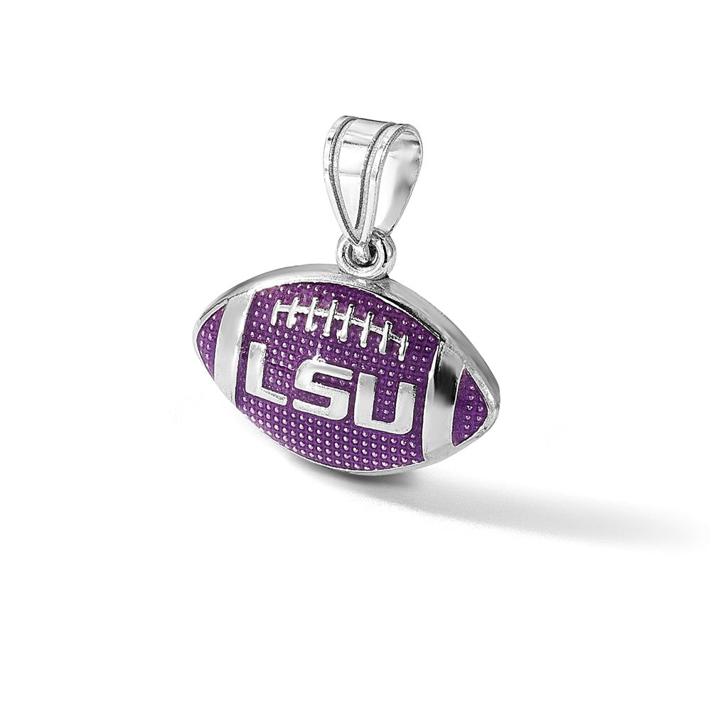 Sterling Silver Rhodium-plated LogoArt Louisiana State University L-S-U Enameled Football Pendant