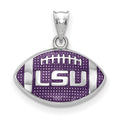 Sterling Silver Rhodium-plated LogoArt Louisiana State University L-S-U Enameled Football Pendant