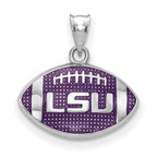Sterling Silver Rhodium-plated LogoArt Louisiana State University L-S-U Enameled Football Pendant