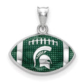 Sterling Silver Rhodium-plated LogoArt Michigan State University Spartan Enameled Football Pendant