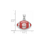 Sterling Silver Rhodium-plated LogoArt North Carolina State University Enameled Football Pendant