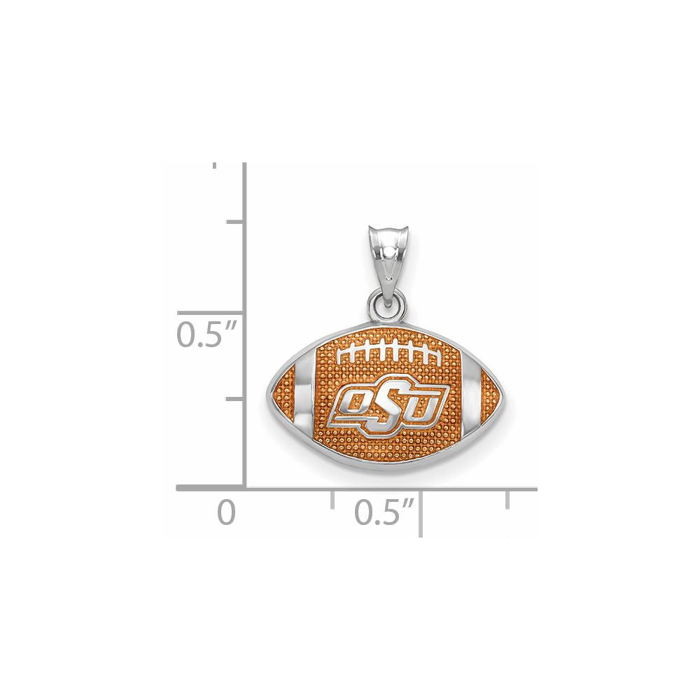 Sterling Silver Rhodium-plated LogoArt Oklahoma State University O-S-U Enameled Football Pendant